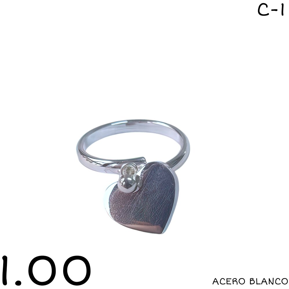 ANILLO CORAZON ACERO BLANCO