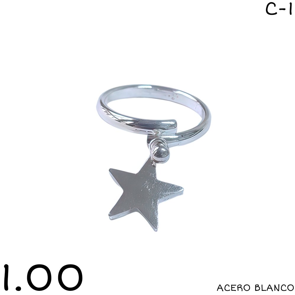 ANILLO ESTRELLA LISA ACERO BLANCO
