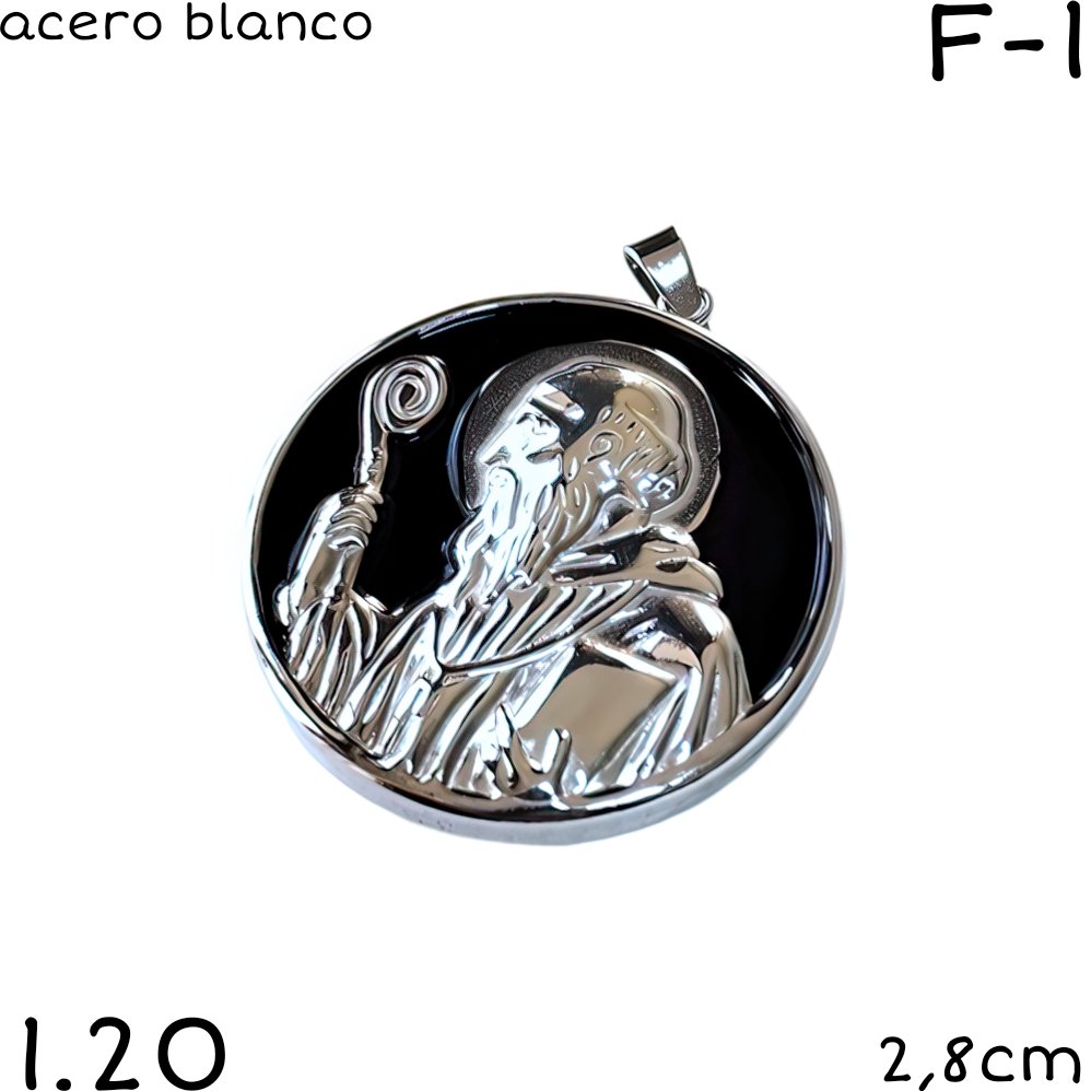 DIJE SAN BENITO 2,8CM ACERO BLANCO