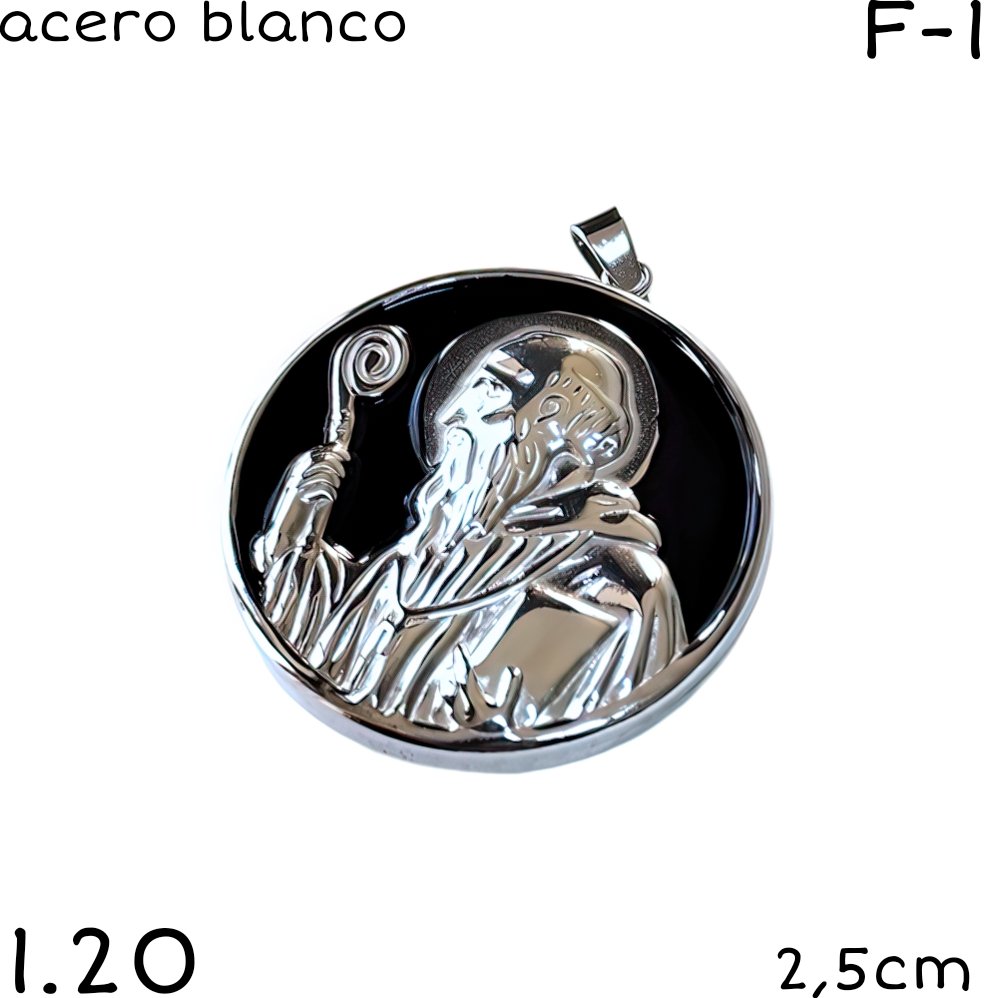 DIJE SAN BENITO 2,5CM ACERO BLANCO