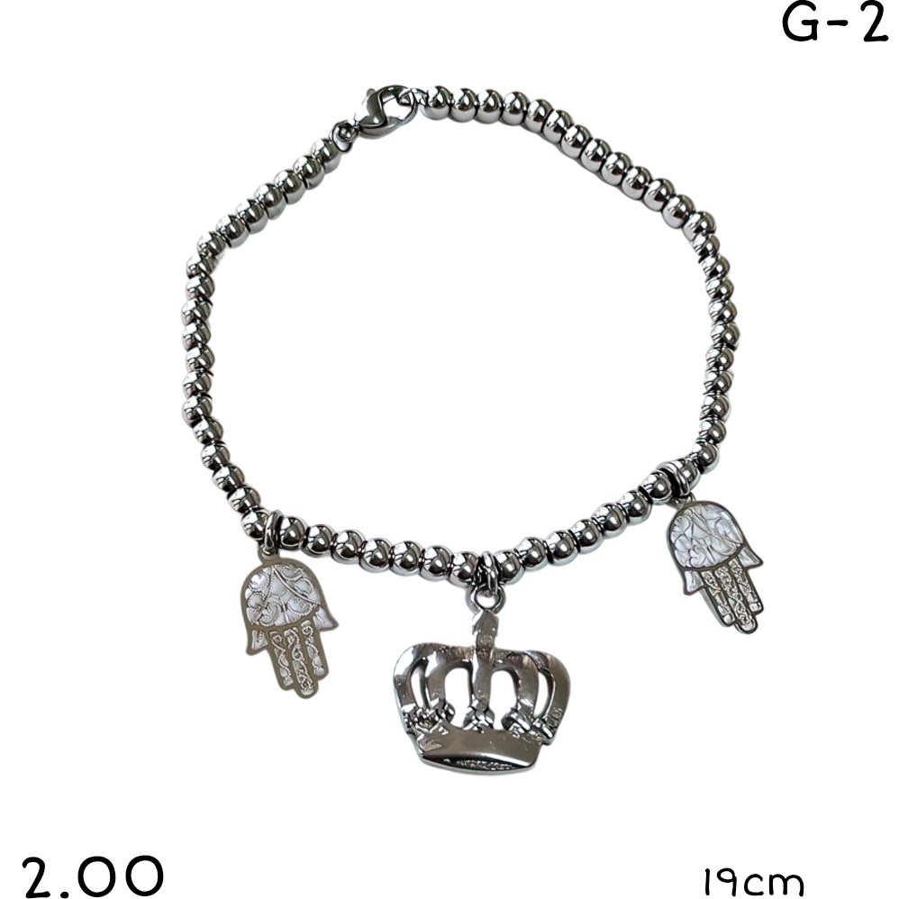 pulsera corona y manos de fatima 19cm