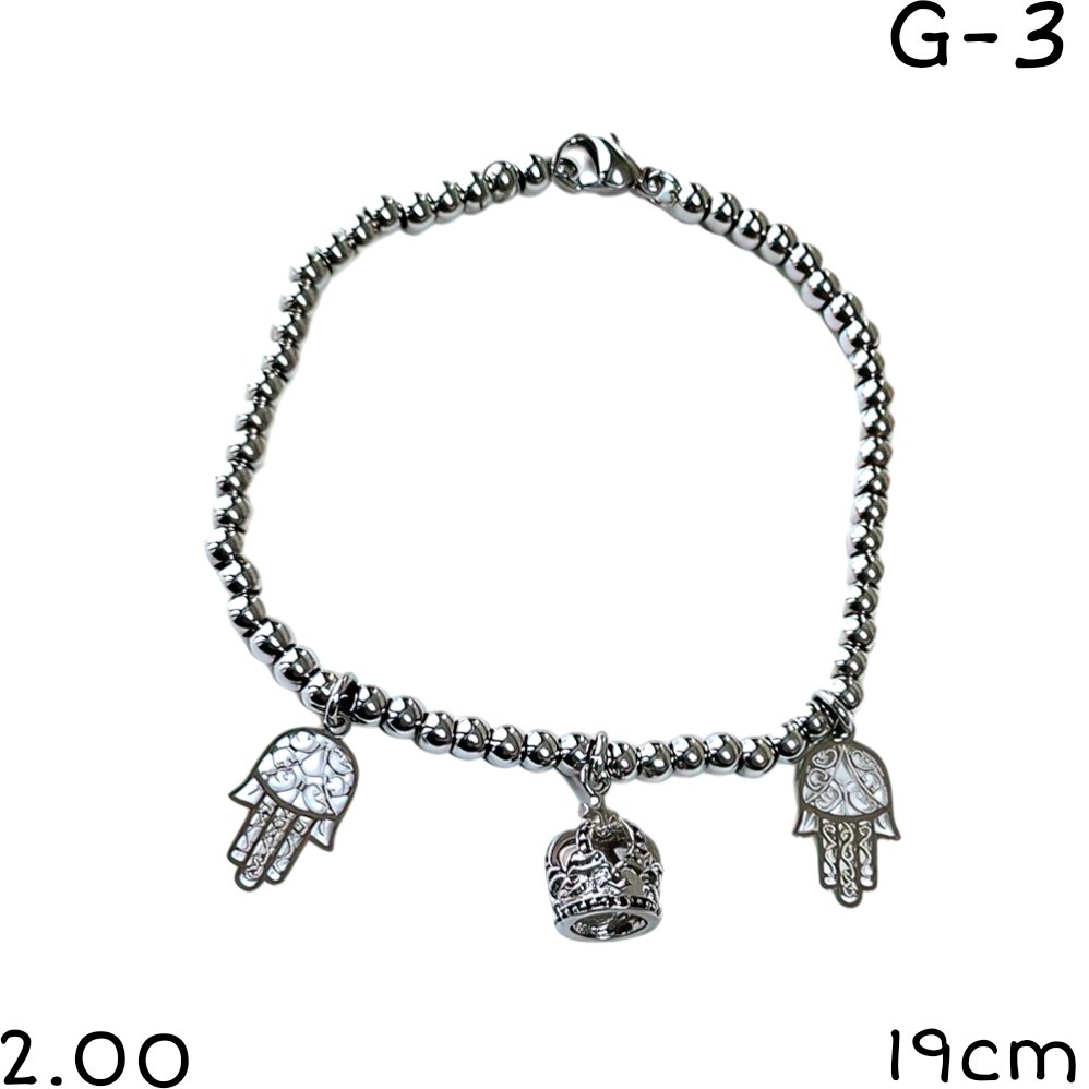 pulsera corona y manos de fatima 19cm