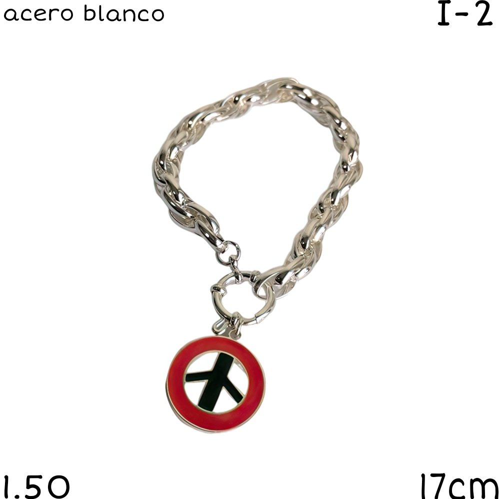 PULSERA SIMBOLO DE PAZ ACERO BLANCO 17CM