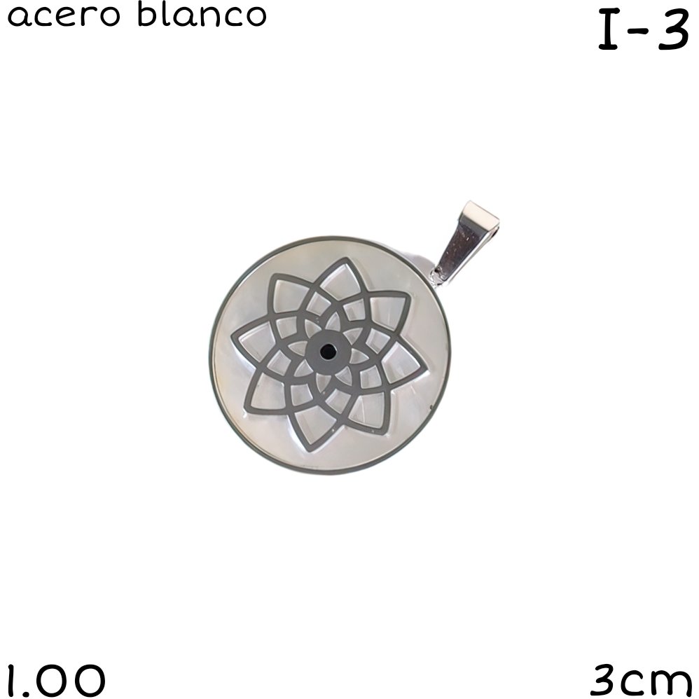 DIJE MANDALA ACERO BLANCO 3CM
