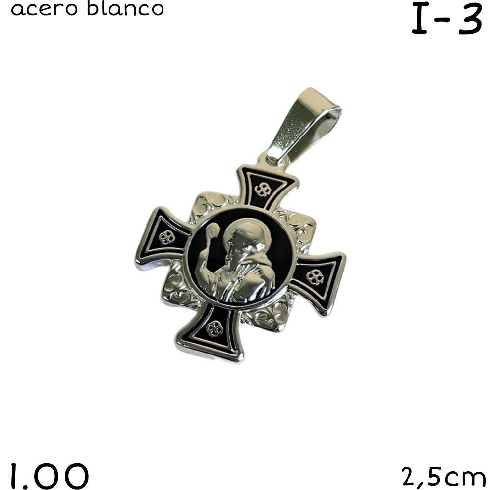 DIJE SAN BENITO  ACERO  BLANCO 2,5CM