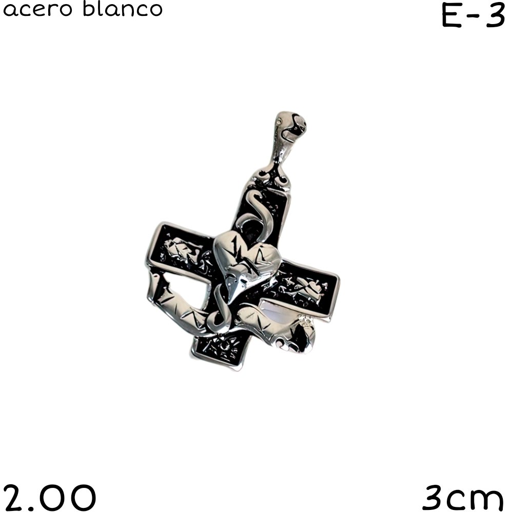 DIJE CRUZ CORAZON Y SERPIENTE ACERO BLANCO