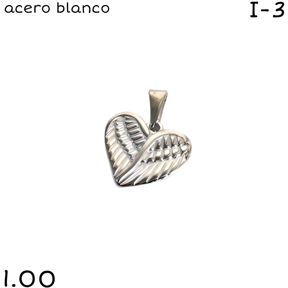 DIJE ALAS CON FORMA CORAZON ACERO BLANCO