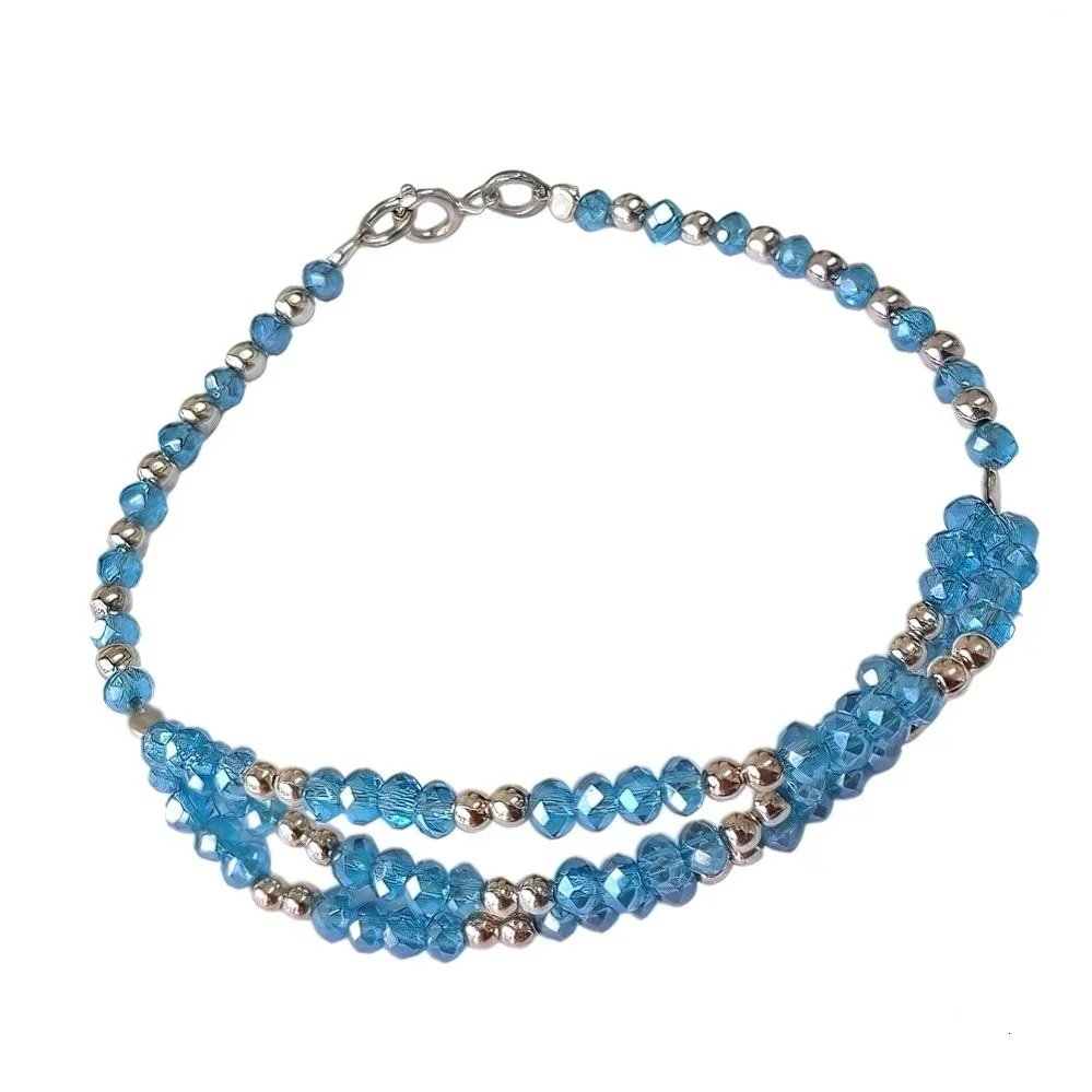 PULSERA TRIPLE PIEDRAS CELESTE 17cm C-23A