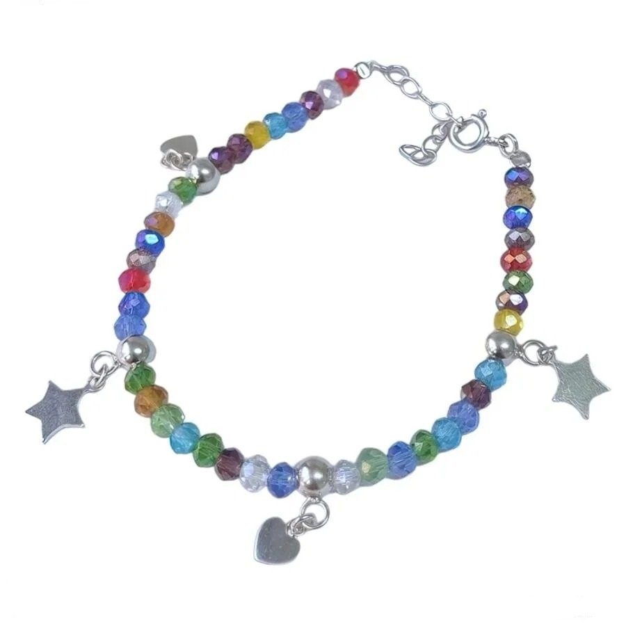 Pulsera corazones y estrellas multicolor 16+3cm C-24A