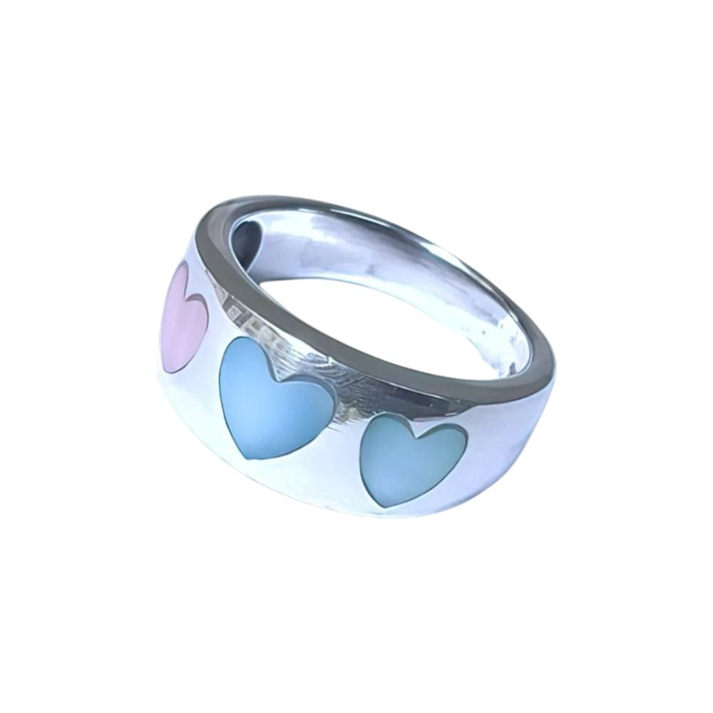 ANILLO CORAZON CELESTE CON ROSA "TALLE UNICO #12" C-102C