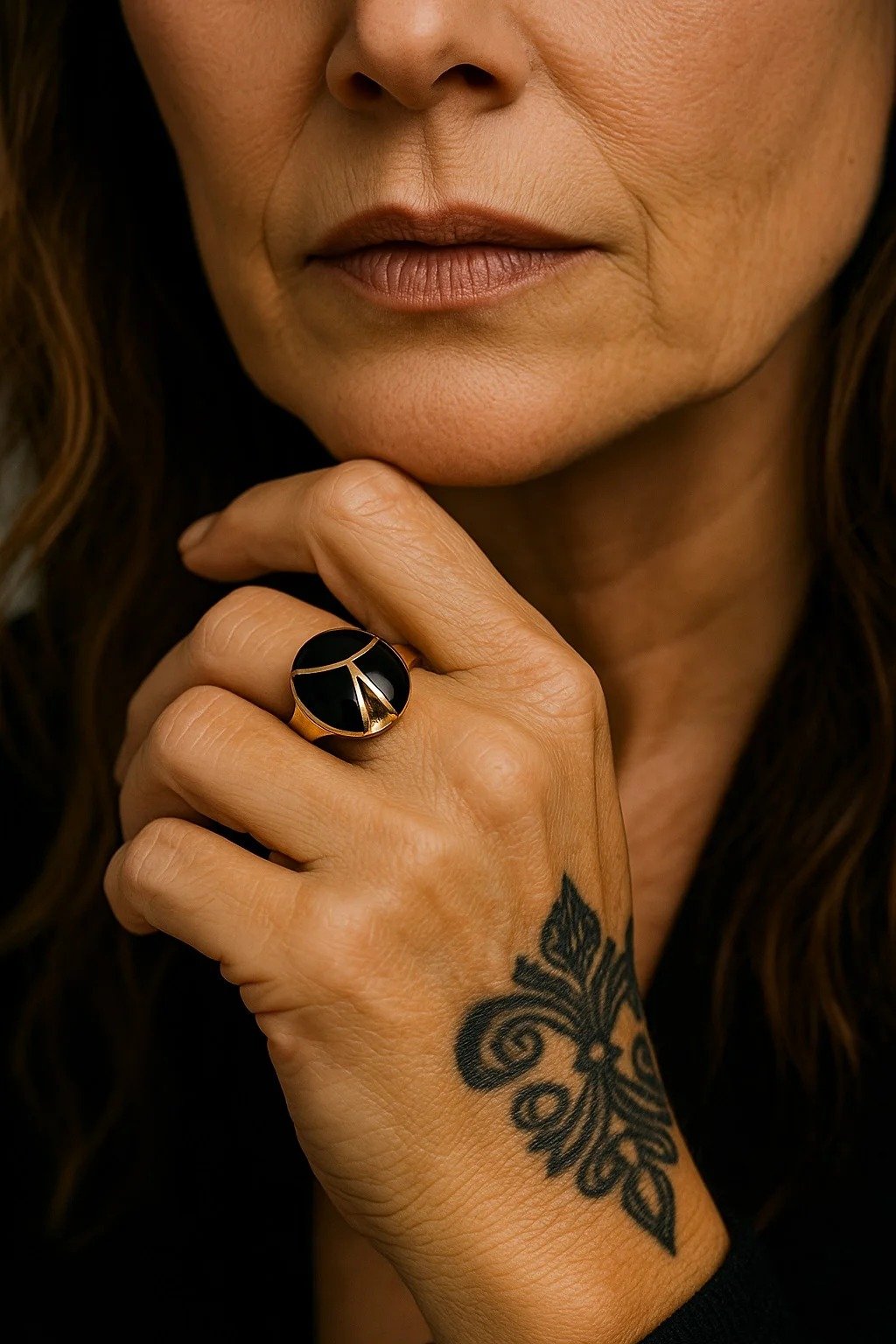 Anillo Nacar Negro  C-105A