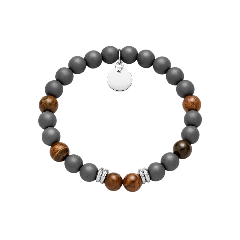 PULSERA ELASTICA HEMETITE Y OJO DE TIGRE C-109C
