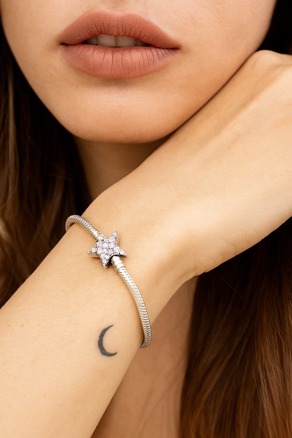 PULSERA SEMI RIGIDA CIERRE ESTRELLA CON CUBIC  18cm