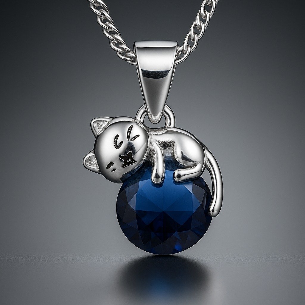 DIJE GATO CON ZAFIRO AZUL CP-D
