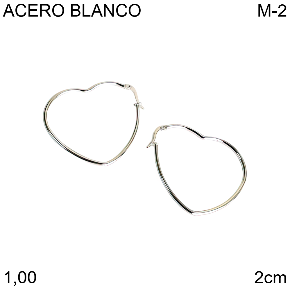 ARGOLLAS ACERO BLANCO CORAZON 2CM
