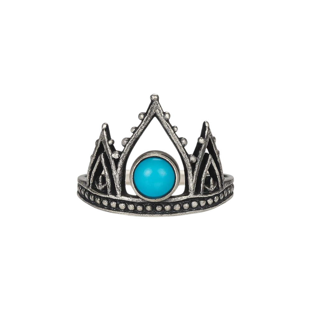 ANILLO CORONA CON PIEDRA TURQUESA "TALLE #12" C-38C