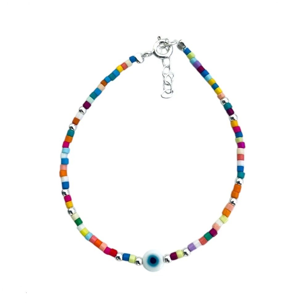 Pulsera elastizada piedra multicolor con ojito C-24A