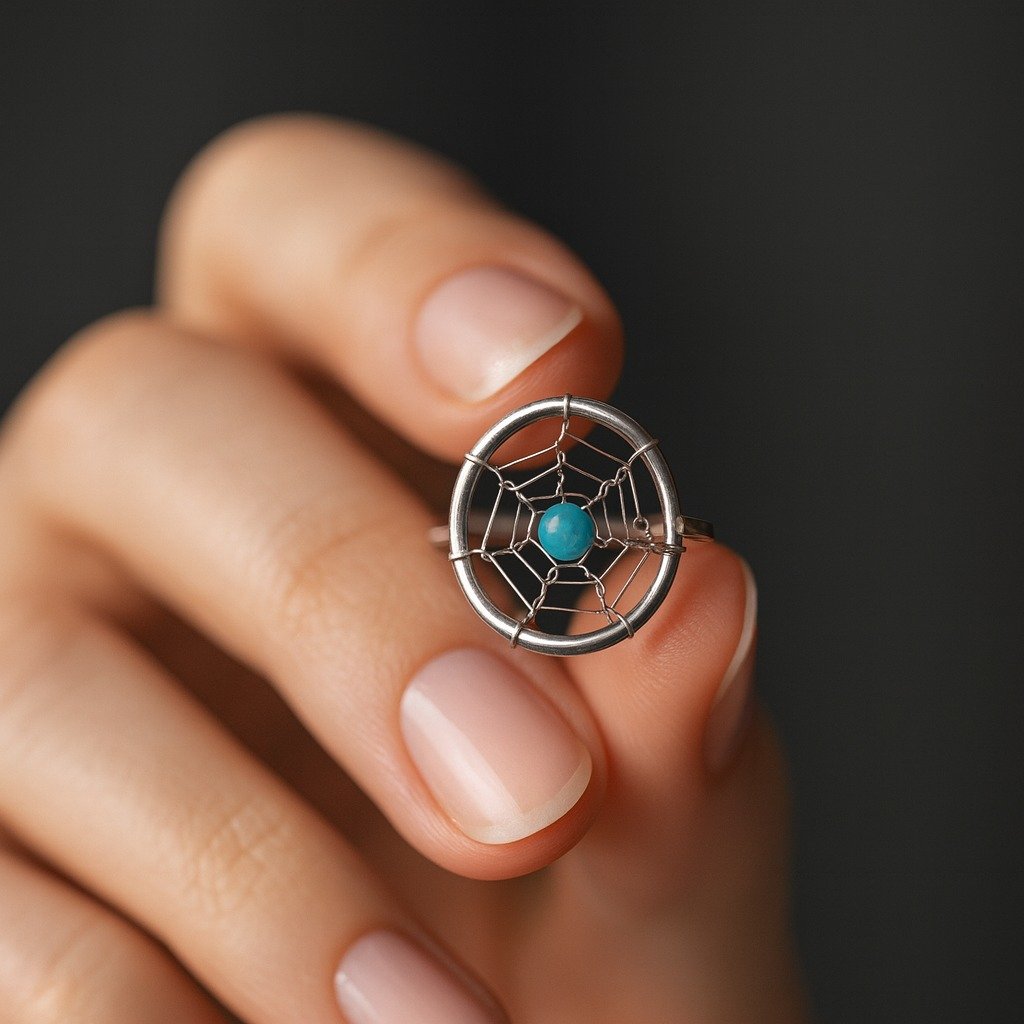 ANILLO ATRAPASUEÑOS CON PIEDRA TURQUESA "TALLE #7" C-38C