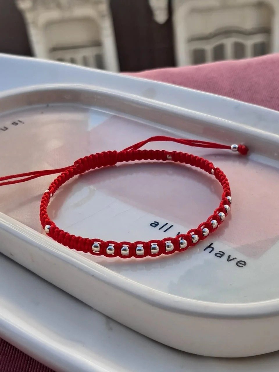 PULSERA HILO ROJO BOLITAS  "REGULABLES" C-26C