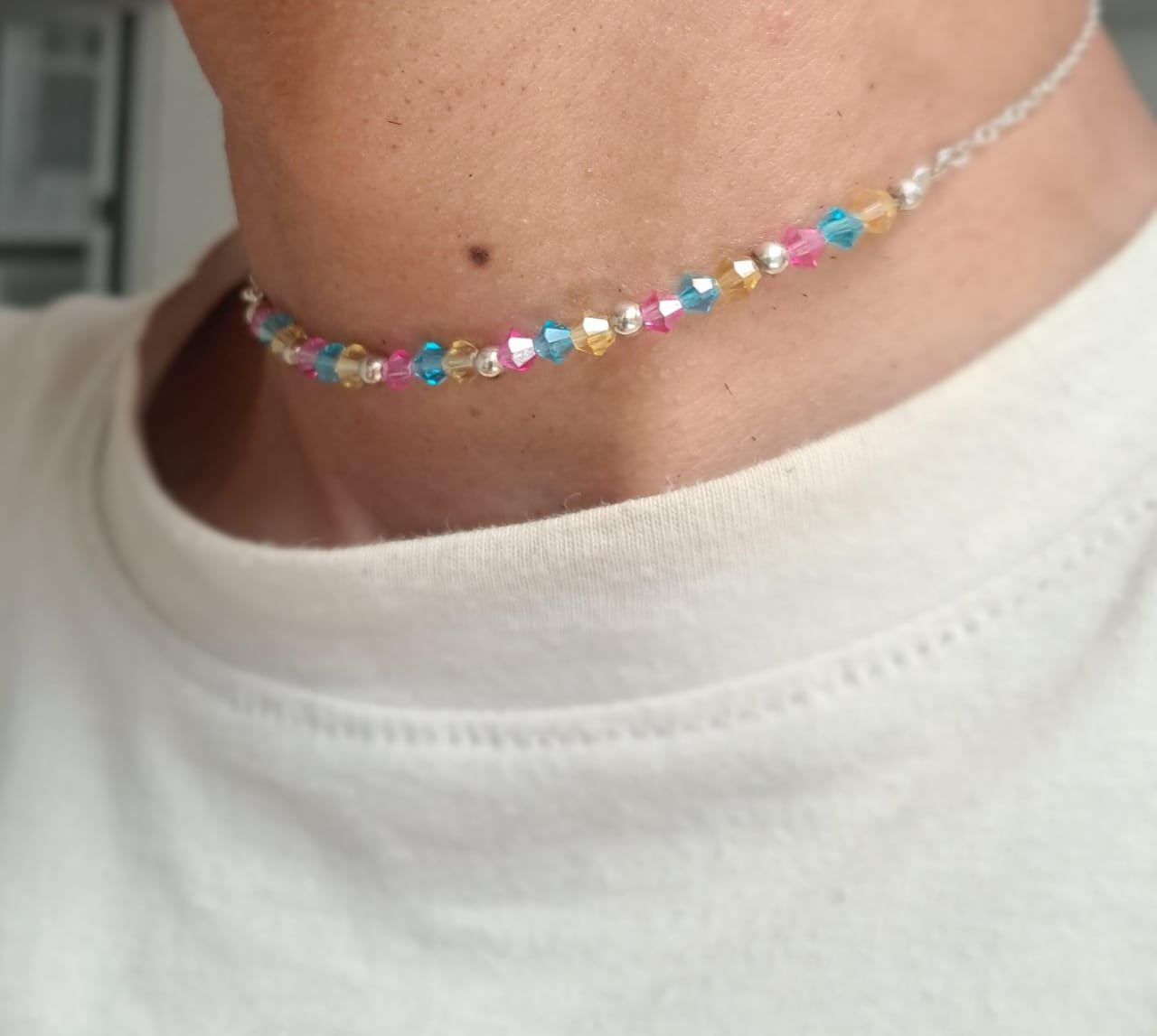 CHOCKER CON PIEDRAS MULTICOLOR 28+12cm C-56A