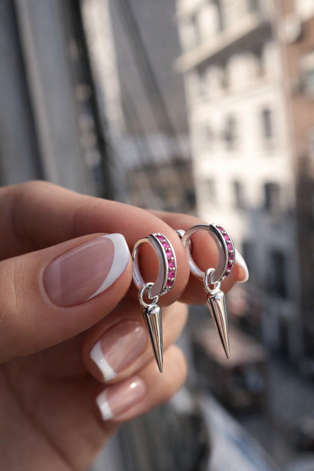 Argolla Pendulo fucsia 12mm C-113A