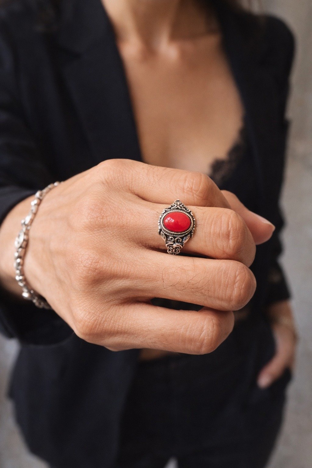 ANILLO FLORCITAS CORAL ROJO C-111C