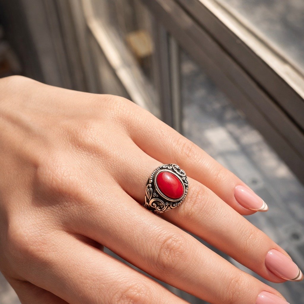 ANILLO FLORCITAS CORAL ROJO C-111C