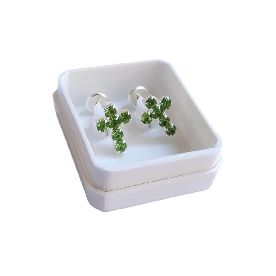 Abridor cruz verde Baño de plata