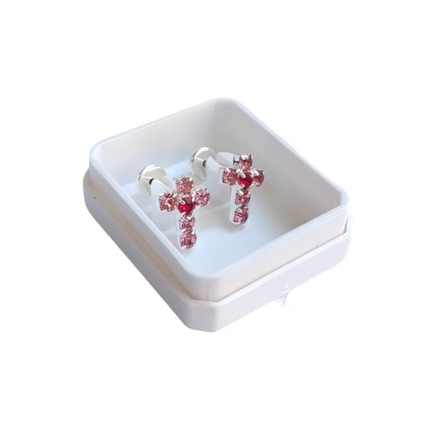 Abridor cruz rosa  Baño de plata