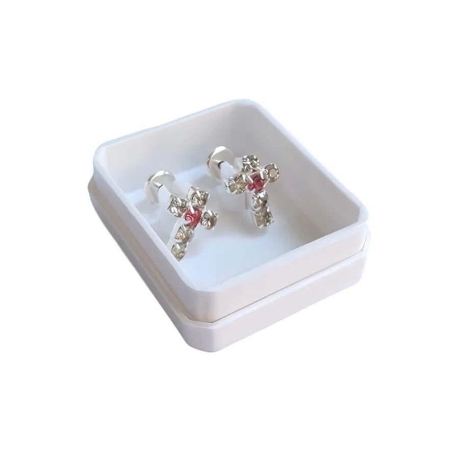 Abridor cruz blanca con rosa Baño de plata