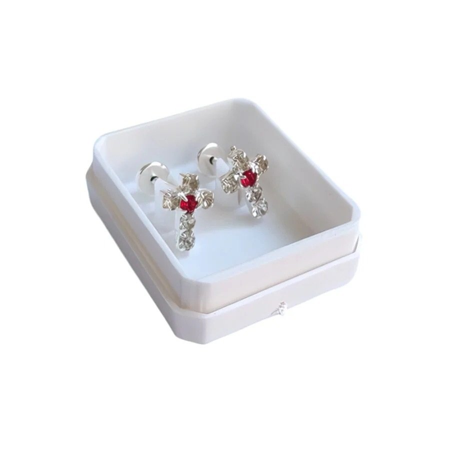 Abridor cruz blanca con rojo  Baño de plata