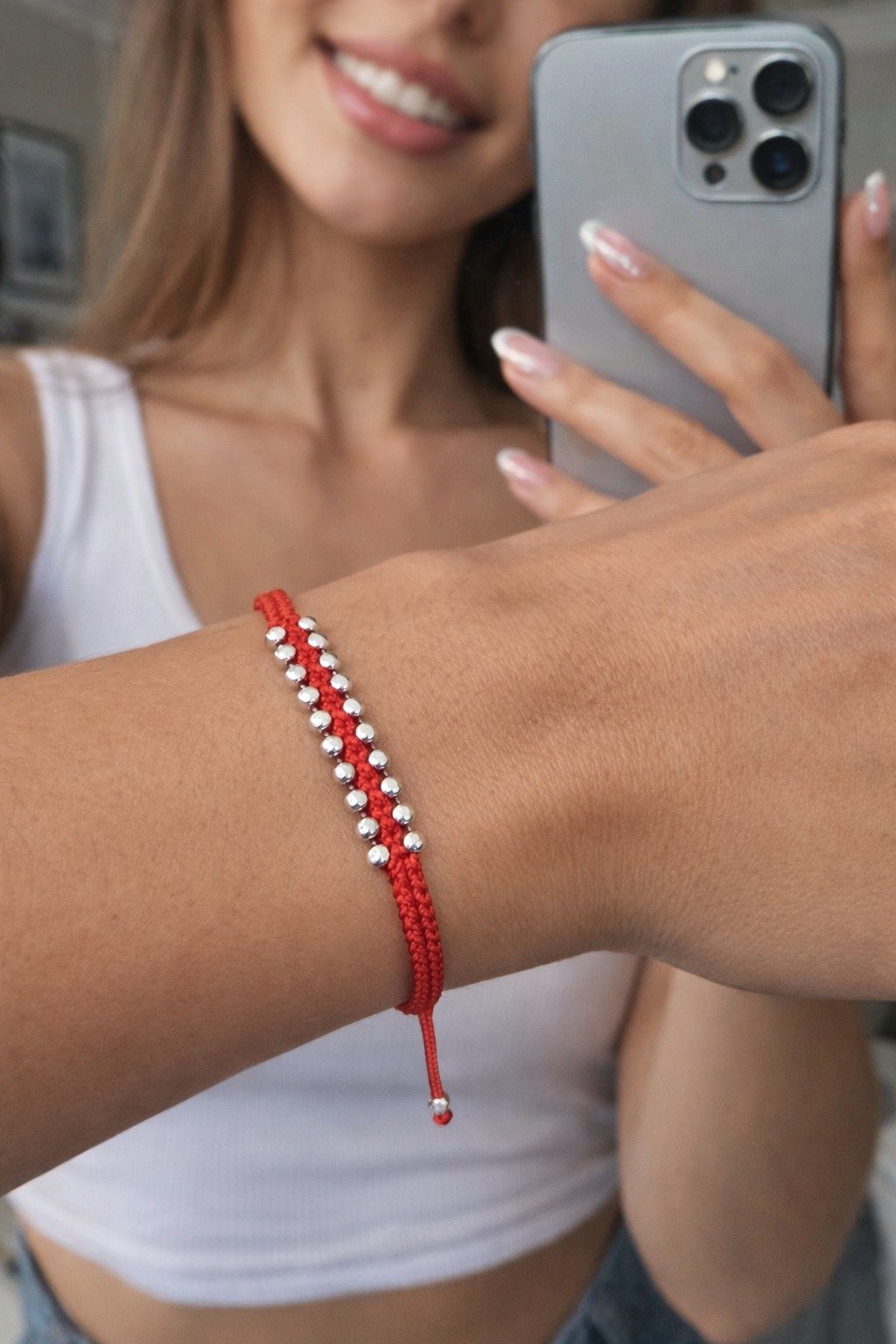 PULSERA HILO ROJO BOLITAS C-26C
