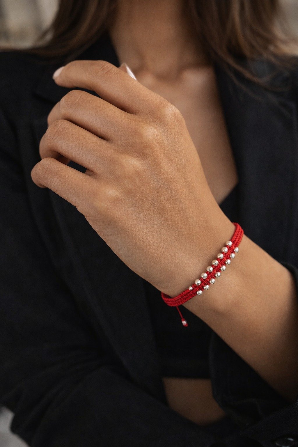 PULSERA HILO ROJO BOLITAS C-26C