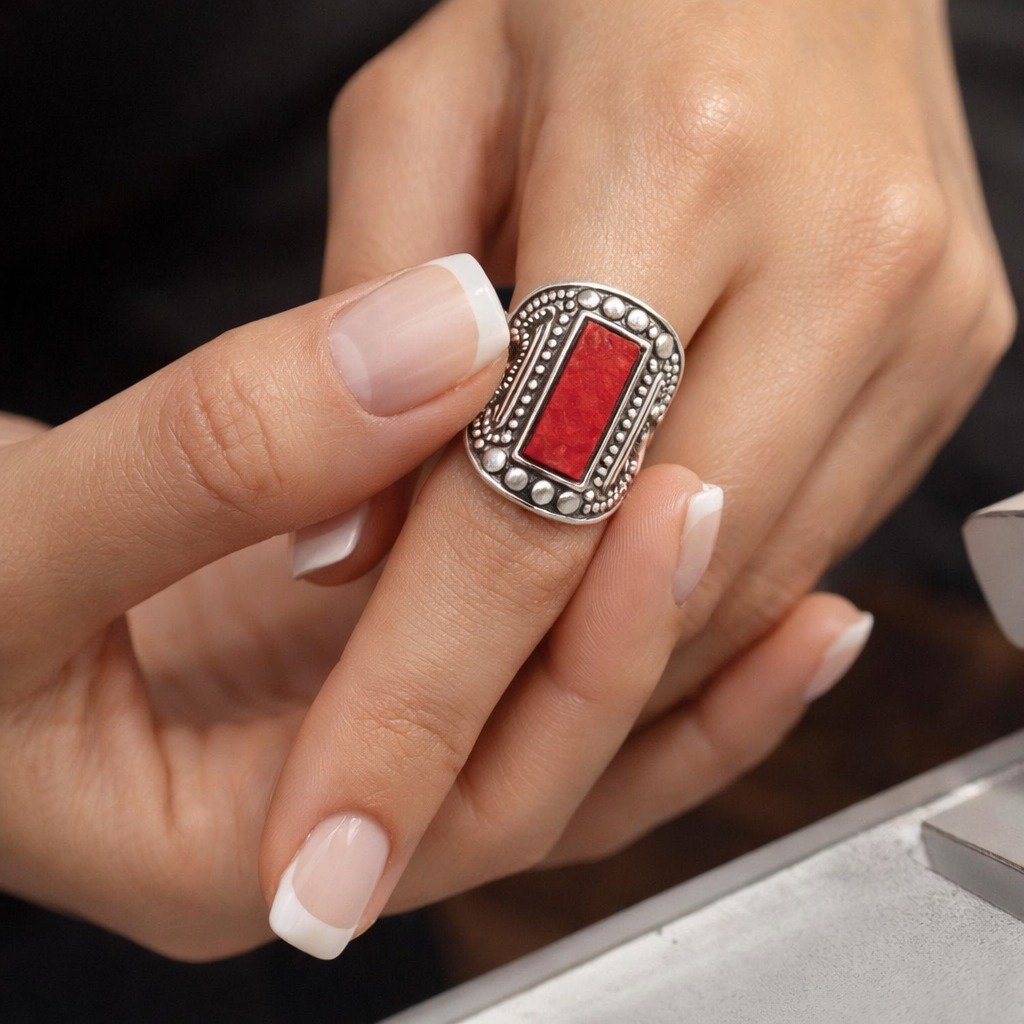 Anillo LINEA SILVER ONIX ROJO C-105B