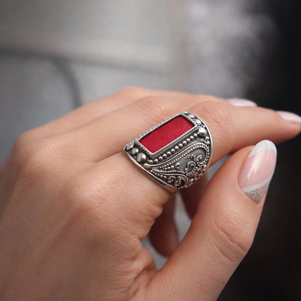 Anillo LINEA SILVER ONIX ROJO C-105B