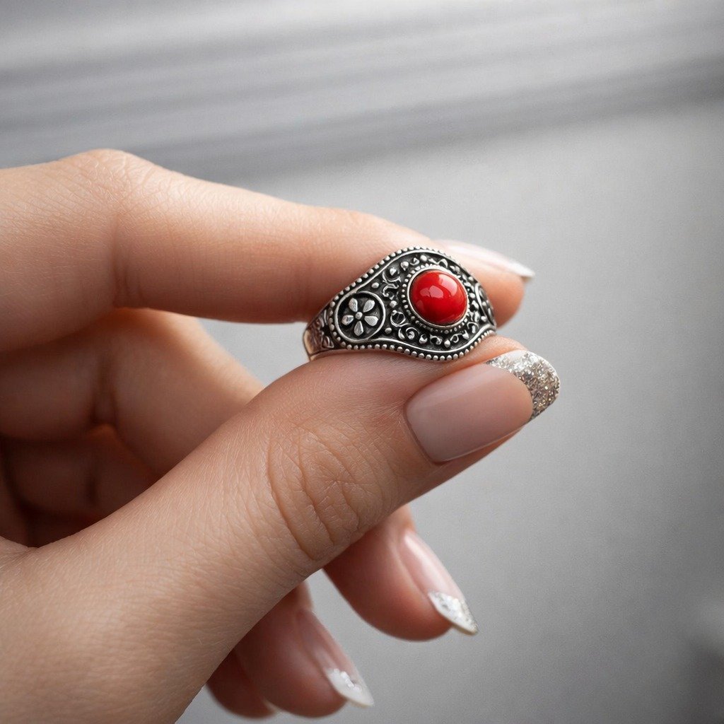 Anillo Piedra Flor Rojo C-105A