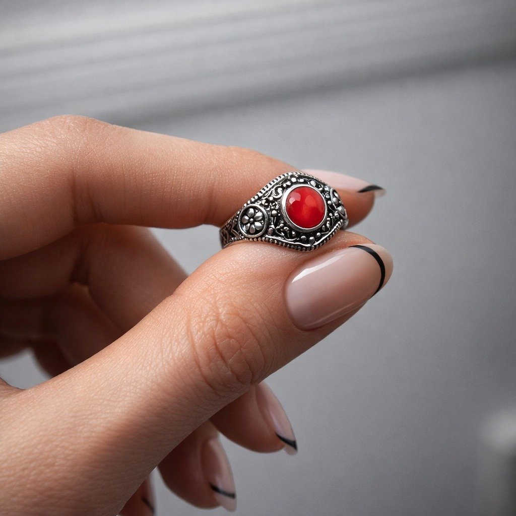 Anillo Piedra Flor Rojo C-105A