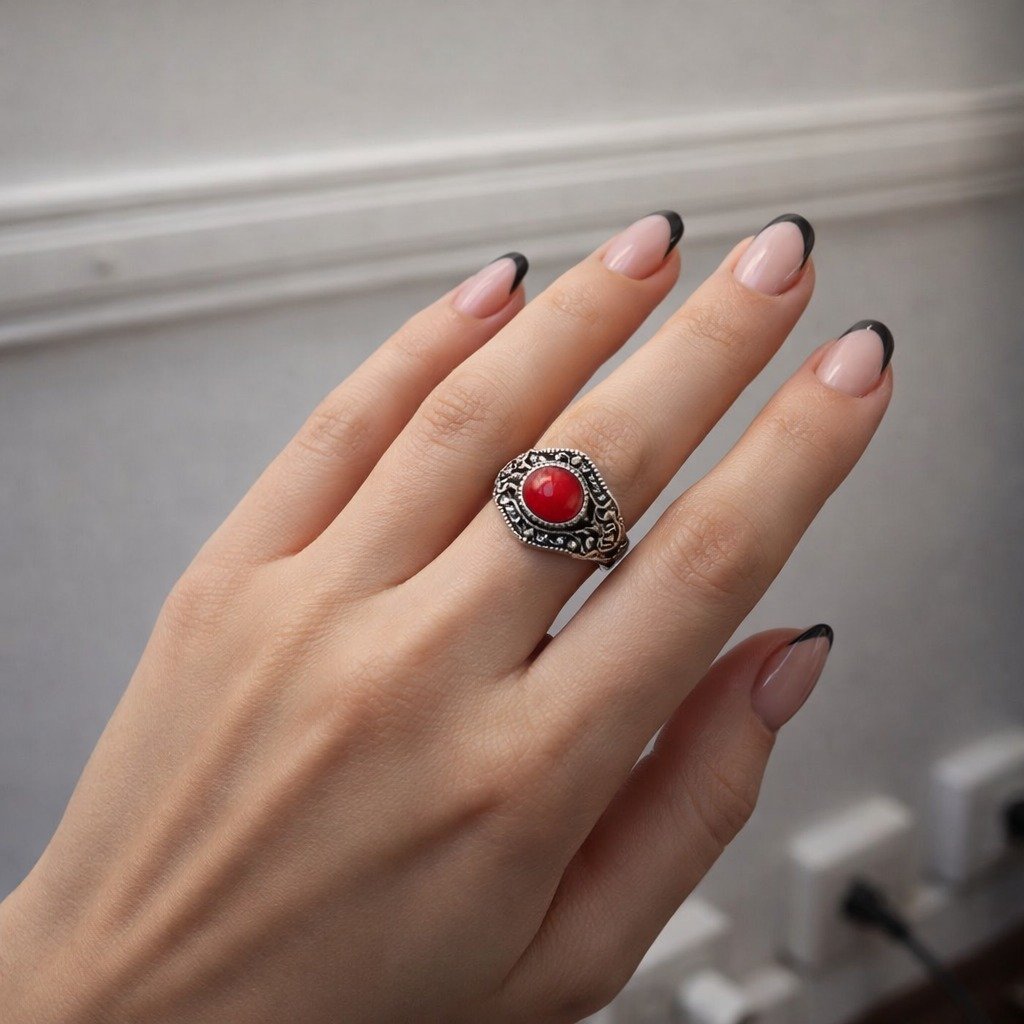 Anillo Piedra Flor Rojo C-105A