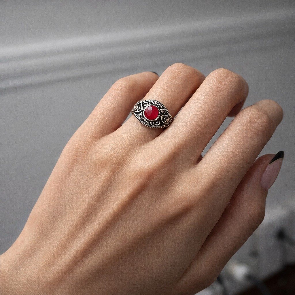 Anillo Piedra Flor Rojo C-105A