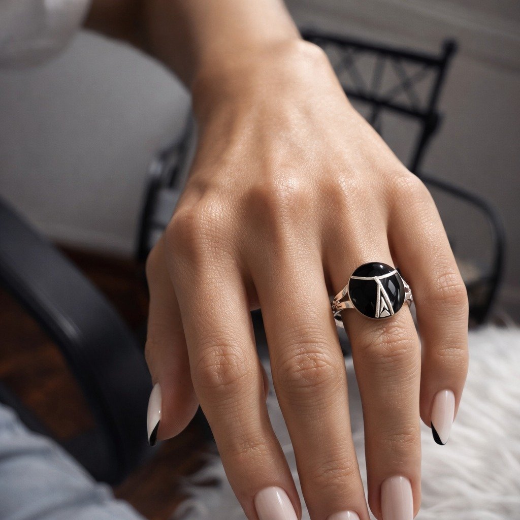 Anillo Nacar Negro  C-105A