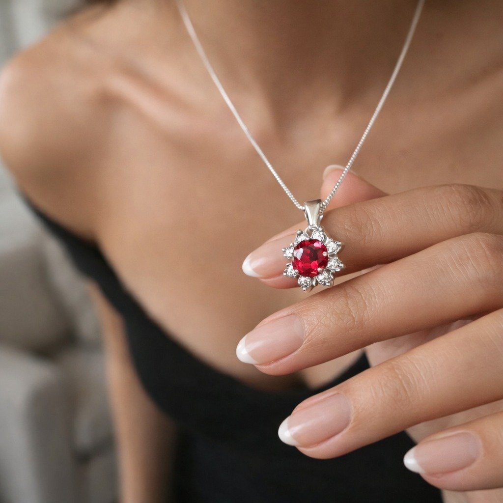 CONJUNTO CON DIJE PIEDRA GRANATE 45cm C-56A