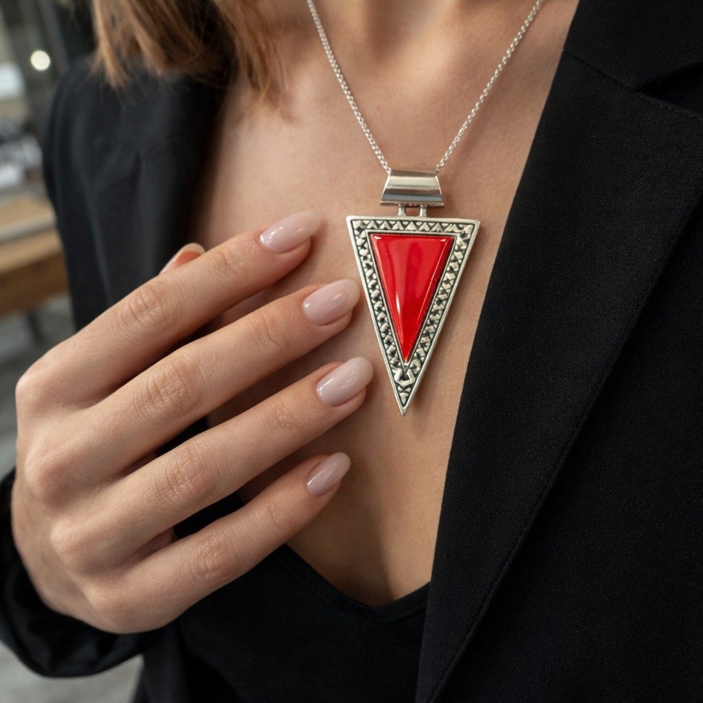 DIJE TRIANGULO PIEDRA ROJA C-25A