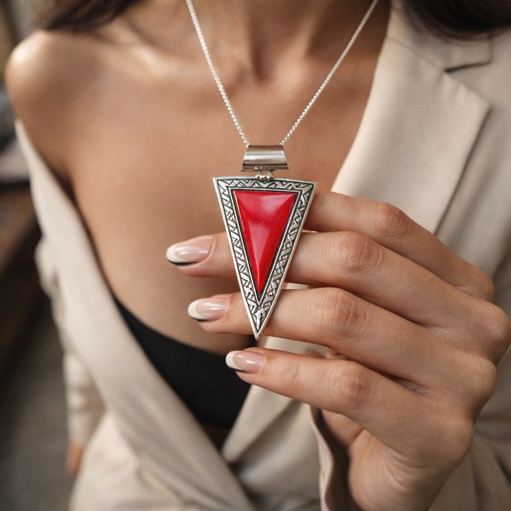 DIJE TRIANGULO PIEDRA ROJA C-25A