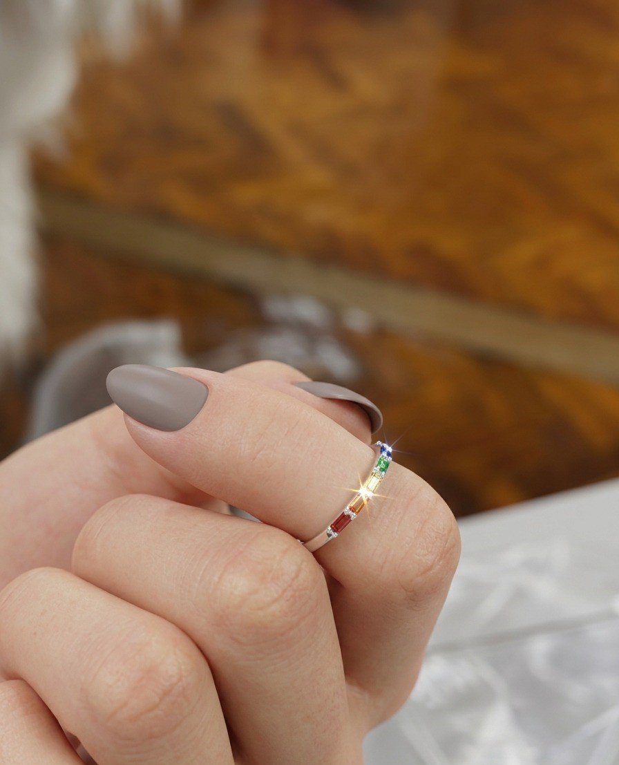 ANILLO  CUBIC BAGUETTE MULTICOLOR CM-AN