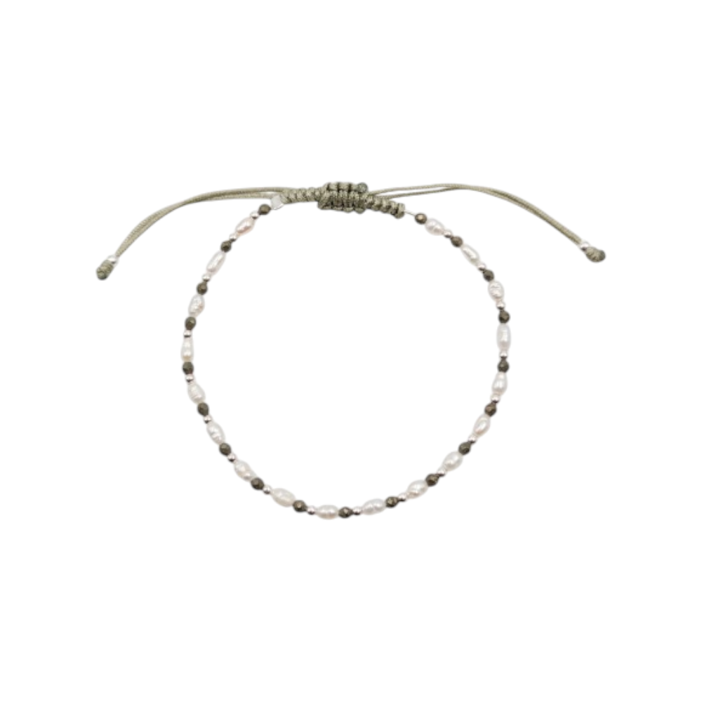 PULSERA HILO VERDE OSCURO CON PERLAS "AJUSTABLE"  CP-P