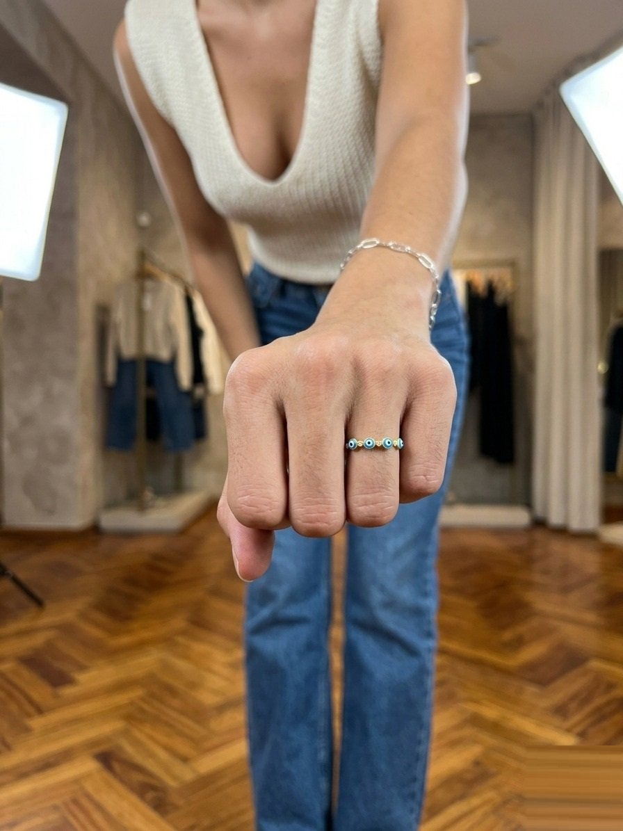 ANILLO OJITOS CON BRILLITOS DORADO C-38B