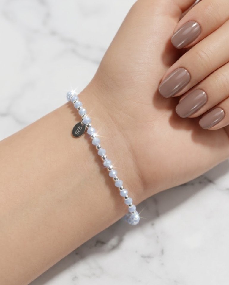 Pulsera elastizada piedra celeste claro C-24B