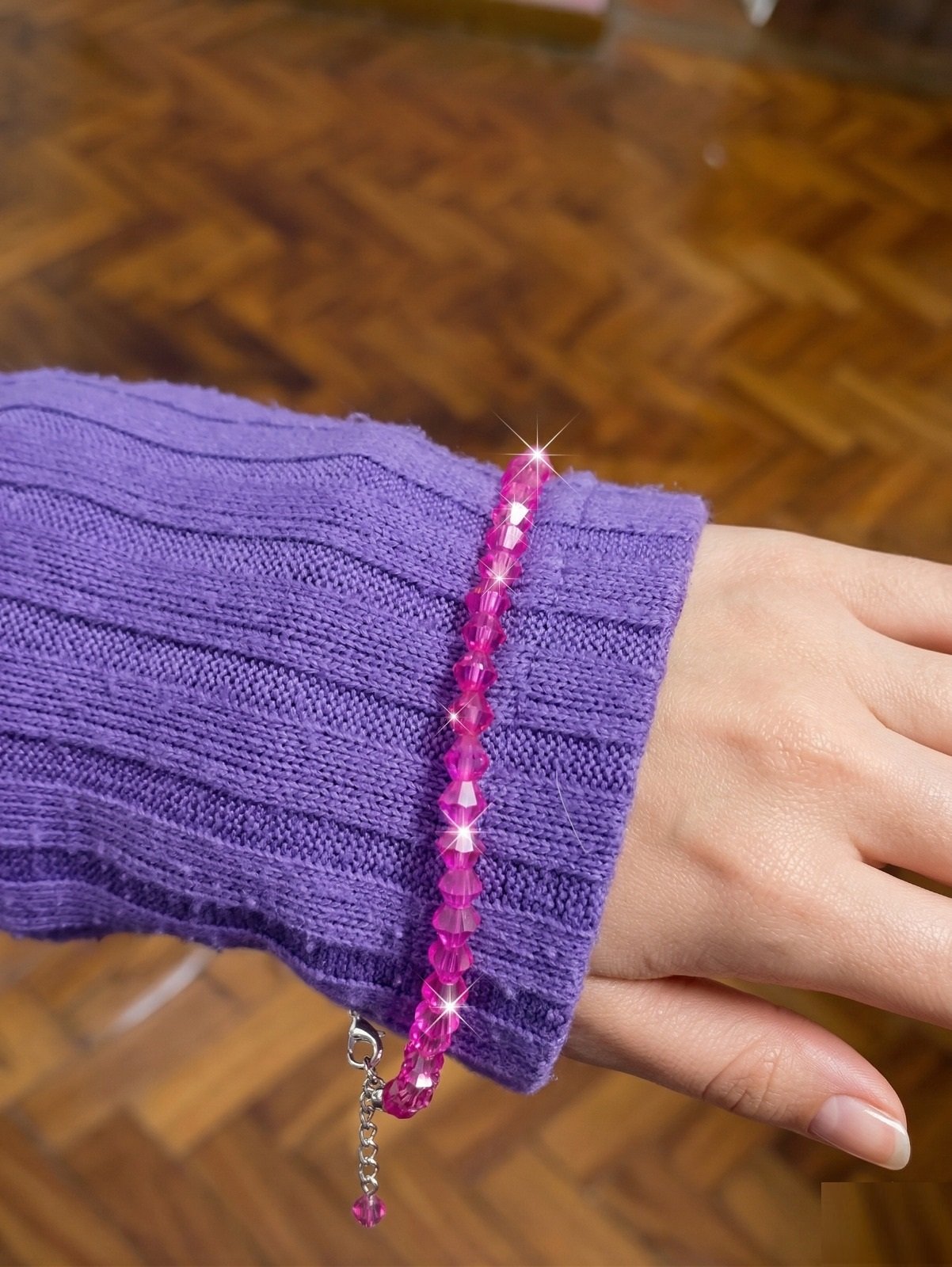 PULSERA CRISTAL ROSA 16 + 3cm C-23A