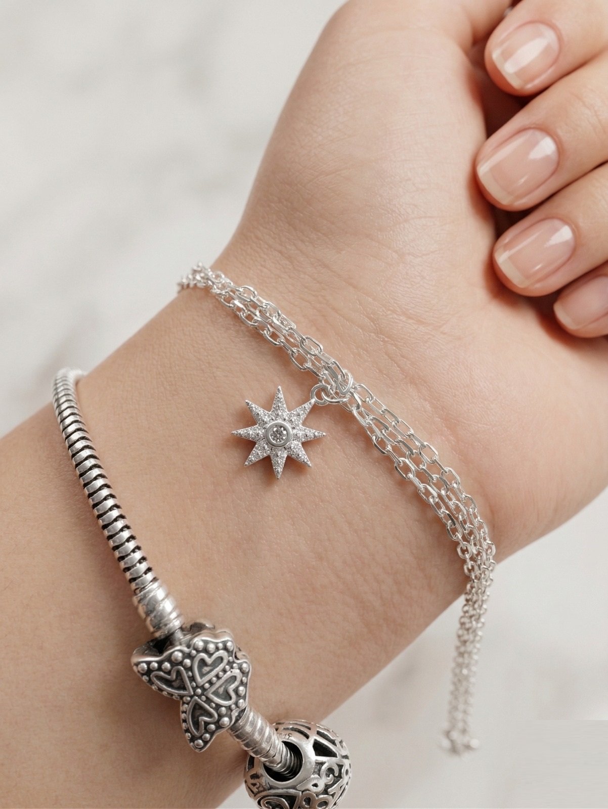 PULSERA TRIPLE CON ESTRELLA 19cm  C-23B