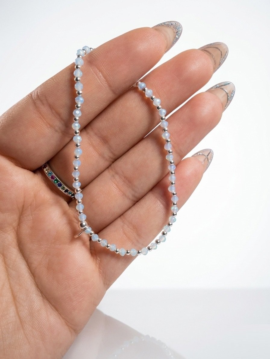 Pulsera elastizada piedra celeste claro C-24B